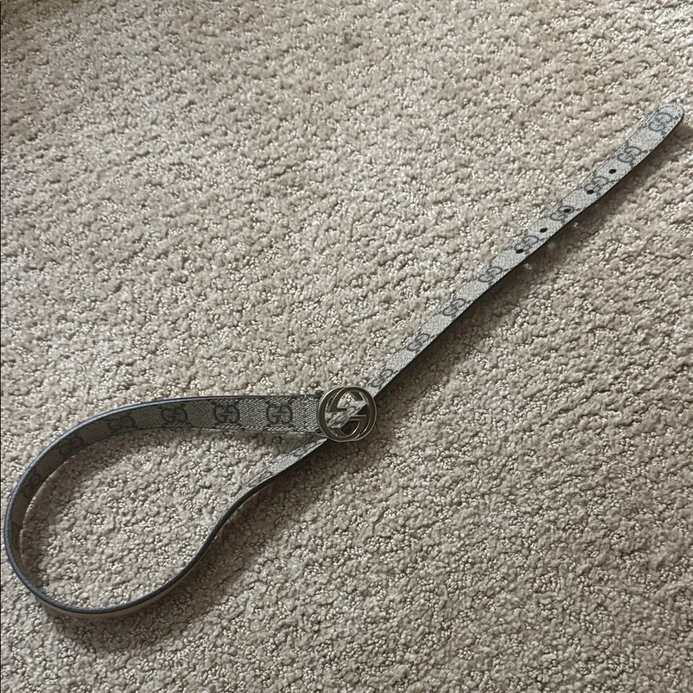 Designer Monogram Belt with Gold Buckle (Gucci)